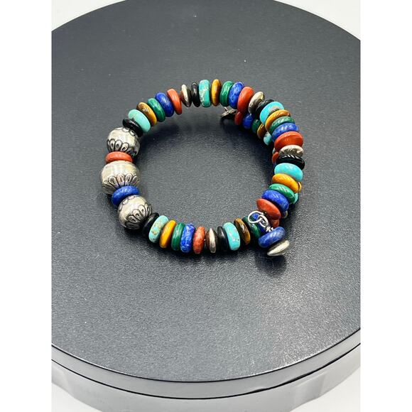 Carolyn Pollack Sterling Turquoise Onyx Malachite Jasper Lapis Coil Bracelet - Picture 6 of 6